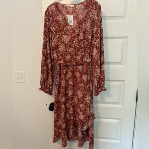 Long sleeve mid-length floral fall dress